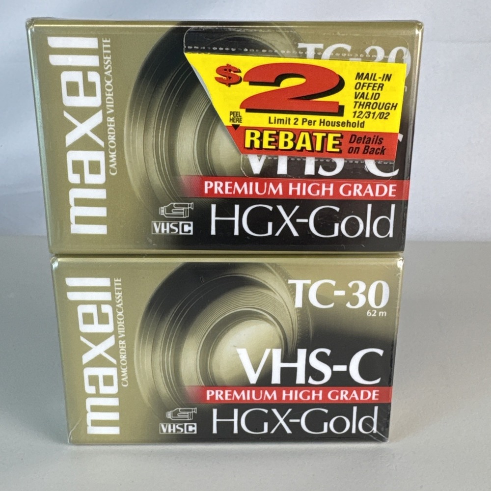2 Maxell VHS-C Tapes Sealed HGX-Gold TC-30 Premium High Grade 62‎ Min